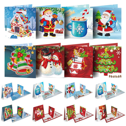 8pcs/set 3D Christmas Greeting Cards Diamond Painting