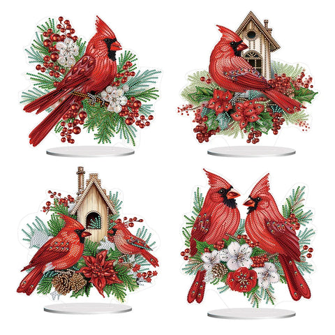 Christmas Cardinal-Single Side Drill-Diamond Desktop Ornament