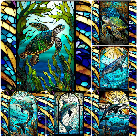 Stained Glass Marine Life-Full Round Diamond Painting-30x30cm